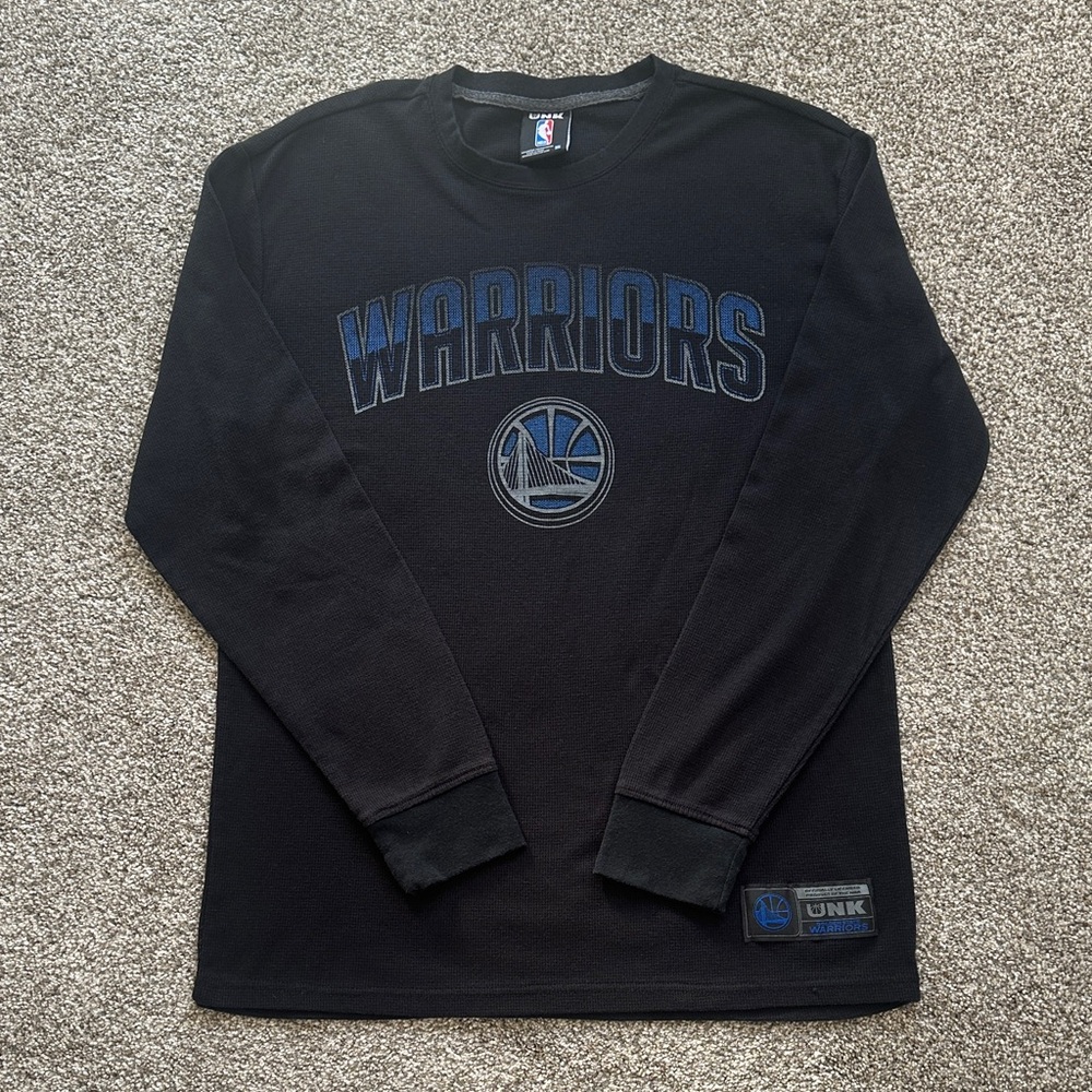 Golden State  Black Warriors Long Sleeve Crew with Blue Logo